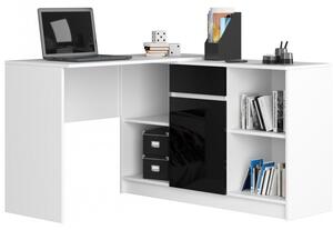 Sarok íróasztal 120x126cm fehér, magasfényű fekete, jobbos kivitel