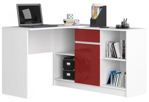 Sarok íróasztal 120x126cm fehér, magasfényű piros, jobbos kivitel