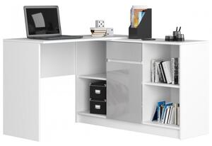 Sarok íróasztal 120x126cm fehér, magasfényű fémszínű, jobbos kivitel