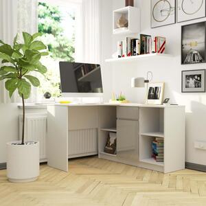 Sarok íróasztal 120x126cm fehér, magasfényű fémszínű, jobbos kivitel