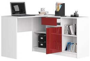 Sarok íróasztal 120x126cm fehér, magasfényű piros, jobbos kivitel