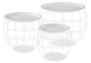 Fémkosár-szett 3 darabos kisasztal szett dohányzóasztal levehető fedéllel ø 50 / 38 / 30 cm fehér