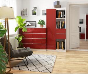 Irodai könyvespolc ajtóval, két fiókkal fehér, magasfényű piros 80x35cm