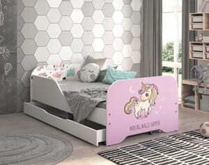 MIKI Gyerekágy ágyneműtartóval 160 x 80 cm Rózsaszín unikornis
