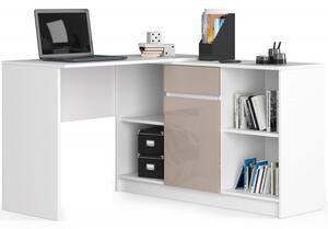 Sarok íróasztal 120x126cm fehér, magasfényű kapucsínó, jobbos kivitel