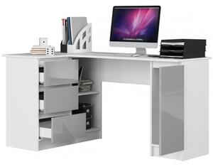 Sarok íróasztal, balos, 155 cm - 77 cm - 85 cm | Korpusz fehér matt - Fémes fényű