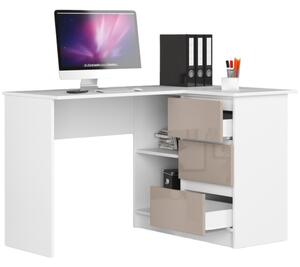 Sarok íróasztal, jobbos, 124 cm - 77 cm - 85 cm | Fehér matt - Cappuccino fényes
