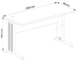 Számítógépes íróasztal szabadon álló, 135 cm x 76 cm x 60 cm | Éger matt