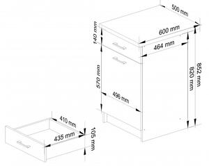 Konyhaszekrény elem OLIWIA S50 SZ1 | Beton - Fehér