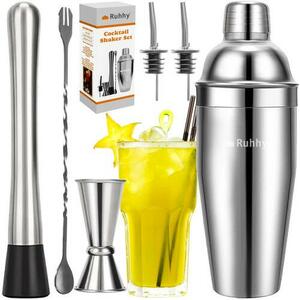 Ruhhy koktélbár készlet, 6 db-os készlet, 700 ml, rozsdamentes acél, ezüst színű