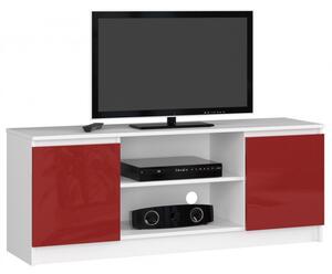 TV szekrény 140 cm 2D 1P | Fehér - Piros Akril