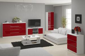 TV szekrény 140 cm 2D 1P | Fehér - Piros Akril