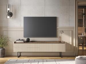 TV-állvány Elbtei 105, Közepes sűrűségű farostlemez, Laminált forgácslap, 60x192x40cm, Sötét tölgy, Bézs