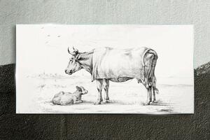 Üvegkép Rajz állat tehén borjú