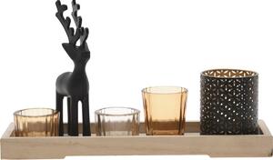 Reindeer dekoratív gyertyatartó készlet tálcán6 db, 31,5 x 9,5 x 2,5 cm