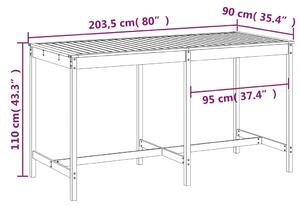 VidaXL mézbarna tömör fenyőfa kerti asztal 203,5x90x110 cm