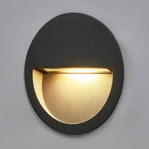 Lucande LED beépíthető fali lámpa Loya, Ø 11,5 cm, szürke, IP54, Fekete, Alumínium, Modern