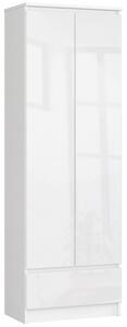 Irodai tároló szekrény, kétajtós egy fiókkal fehér, magasfényű fehér 60x35cm