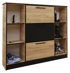 SZNB02 cipőtartó szekrény, 137,2x124,7x24,1, tölgy kézműves arany/fekete