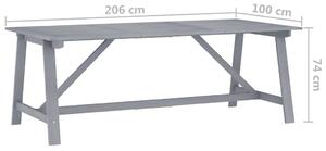 VidaXL szürke tömör akácfa kerti étkezőasztal 206 x 100 x 74 cm