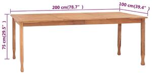 VidaXL tömör tíkfa kerti étkezőasztal 200 x 100 x 75 cm