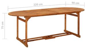VidaXL tömör akácfa kerti étkezőasztal 220 x 90 x 75 cm