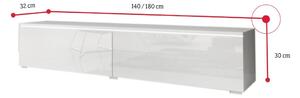 MENDES D 180 TV asztal, 180x30x32, beton/fehér fényes + LED