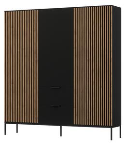 MEORATI ruhásszekrény, 185x200x60, artisan tölgy/fekete matt