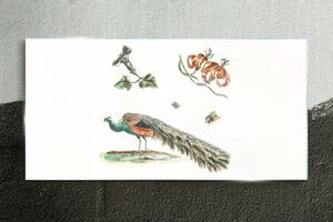 Üvegkép Rajz állat madárvirágok