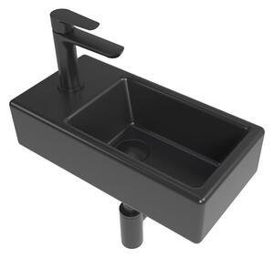 Bathroom set with left basin Brevis 40,5 cm, faucet, siphon, waste and valves in black KSETBRE2LBKM