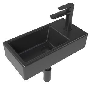 Bathroom set with right basin Brevis 40,5 cm, faucet, siphon, waste and valves in black KSETBRE2PBKM