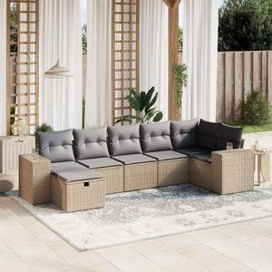 Polyrattan Kerti Ülőgarnitúra - 7 részes - Bézs
