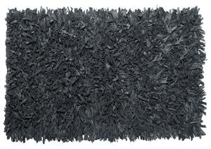 Fekete bőr hosszú szálú szőnyeg 140 x 200 cm MUT