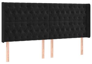 VIDAXL - Bársony Ágyfejtámla Szárnyakkal - Fekete - 183x16x118/128cm