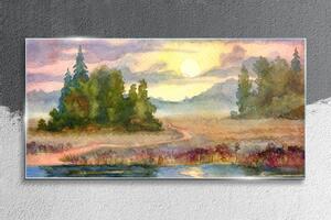 Üvegkép Akvarell fa naplemente