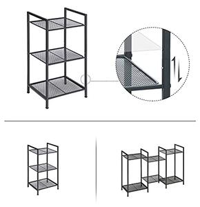 Fém polc, 3 szintes polc, bővíthető, állítható polcok, ipari design, fekete
