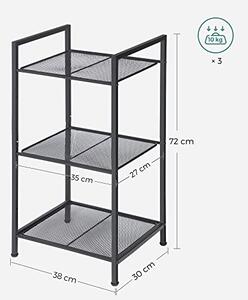 Fém polc, 3 szintes polc, bővíthető, állítható polcok, ipari design, fekete