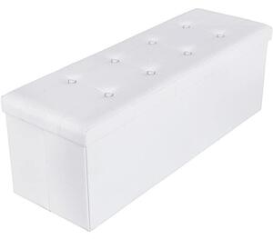 Puff 38 x 110 x 38 cm, műbőr összecsukható tároló ottomán pad, fehér