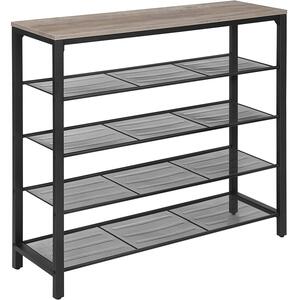 VASAGLE INDESTIC 5 szintes cipőtartó, 4 fémrácsos polccal, 100 × 30 × 92,5 cm, greige-fekete