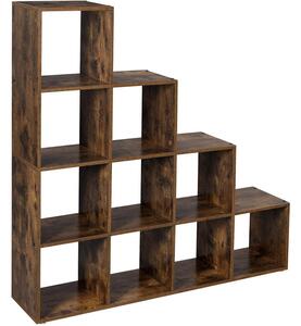 Könyvespolc, 10 kockás tároló, 129,5 x 29 x 129,5 cm, rusztikus barna
