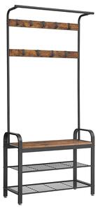 Kabáttartó, előszobafal cipőtartóval, 84 x 183 x 33,7 cm, rusztikus barna