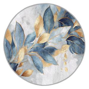 Kék-aranyszínű mosható kerek szőnyeg ø 80 cm Golden Leaves – Mila Home