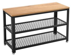 Cipőpad, cipőtartó 2 fekete hálós polccal 73x30x45 cm, barna és fekete