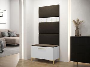 Előszoba garnitúra Nomal III, 196x84x46cm, Sötétbarna, Fehér, Kárpit, Laminált forgácslap