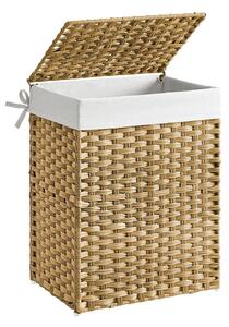 Kézzel fonott rattan szennyeskosár, összecsukható, kivehető zsákkal 90L, sárga