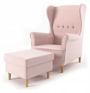 Füles fotel lábtartóval - rózsaszín
