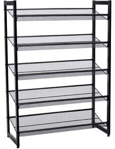 Cipőtartó polc 5 szintes fém háló polcokkal, fekete 74x30x104cm
