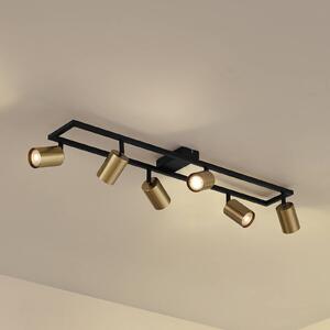 Lindby Bravius mennyezeti spotlámpa, sárgaréz, 6 izzós, vas, dimmelhető, Fekete, Folyosó, fém, Modern