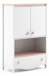 Könyvespolc Velferi 121, Ajtókkal, Zárt, Fiókokkal, Laminált forgácslap, 131x85x41cm, Rózsaszín, Fehér