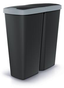 Hulladékgyűjtő Prosperplast COMPACTA Q DUO, 50 l fekete, világosszürke fedéllel